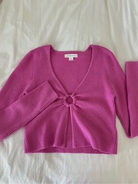 Aeropostale Fuchsia Ring-Front Ribbed V-Neck Sweater